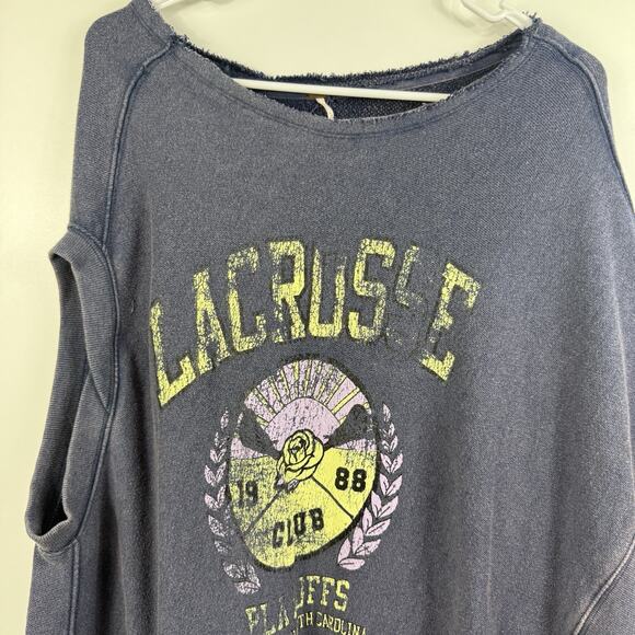 Free People Graphic Lacrosse Off Side Sweatshirt Asymmetrical Oversized Boho - Picture 4 of 16